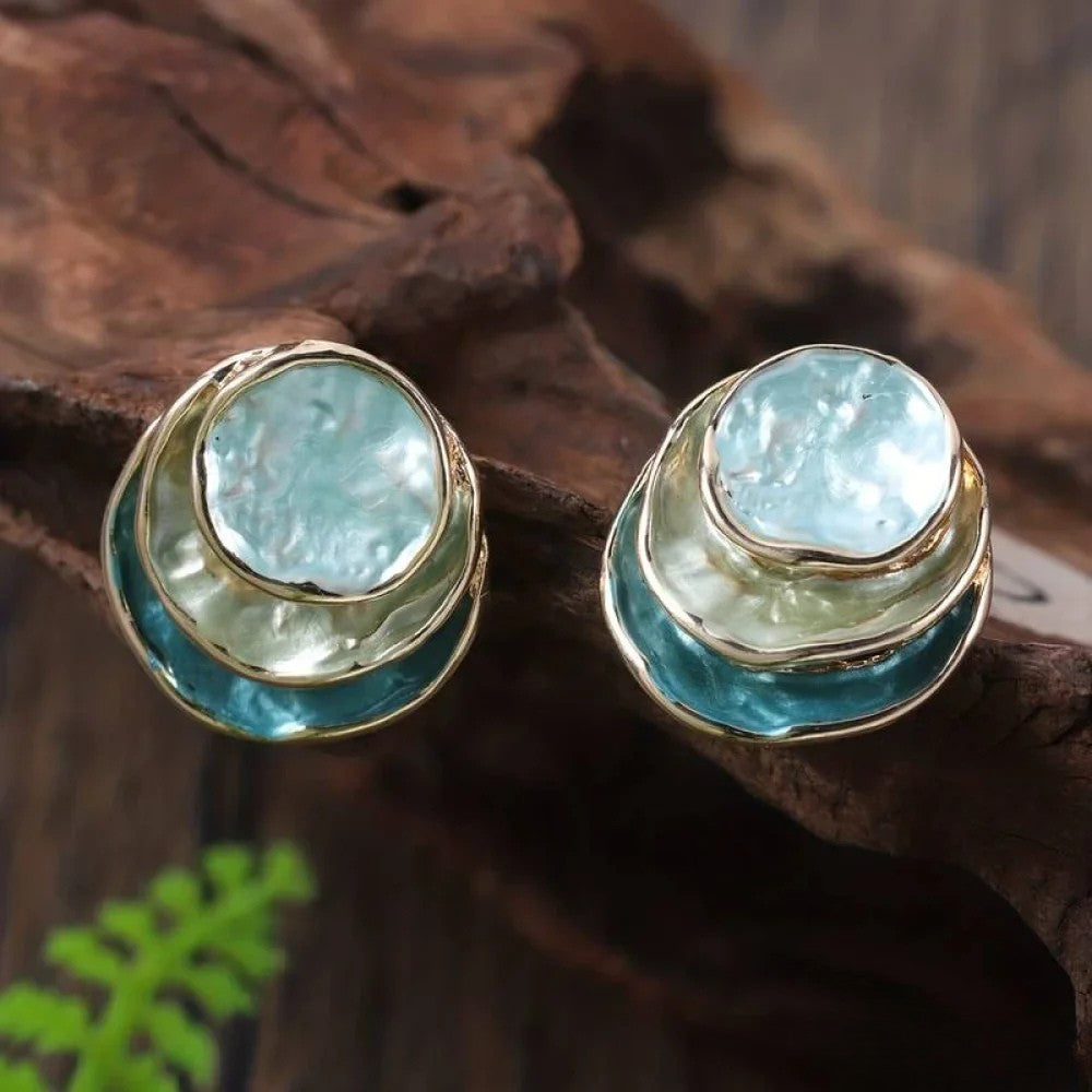 Pendientes Redondos Vintage Pintados a Mano de Múltiples Capas