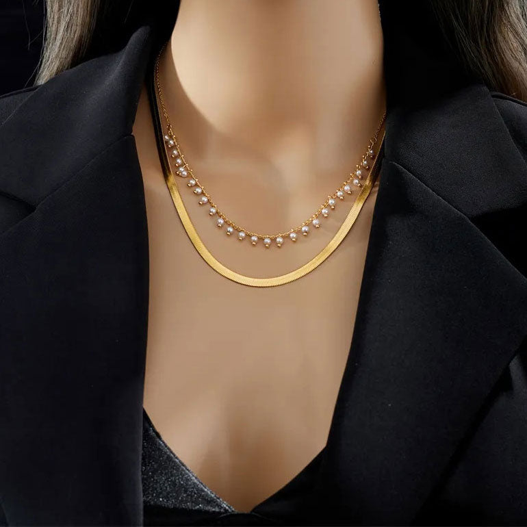 Marizanne | Conjunto de Joyería de Gargantilla de Serpiente Luxe y Perlas de Oro de 18K