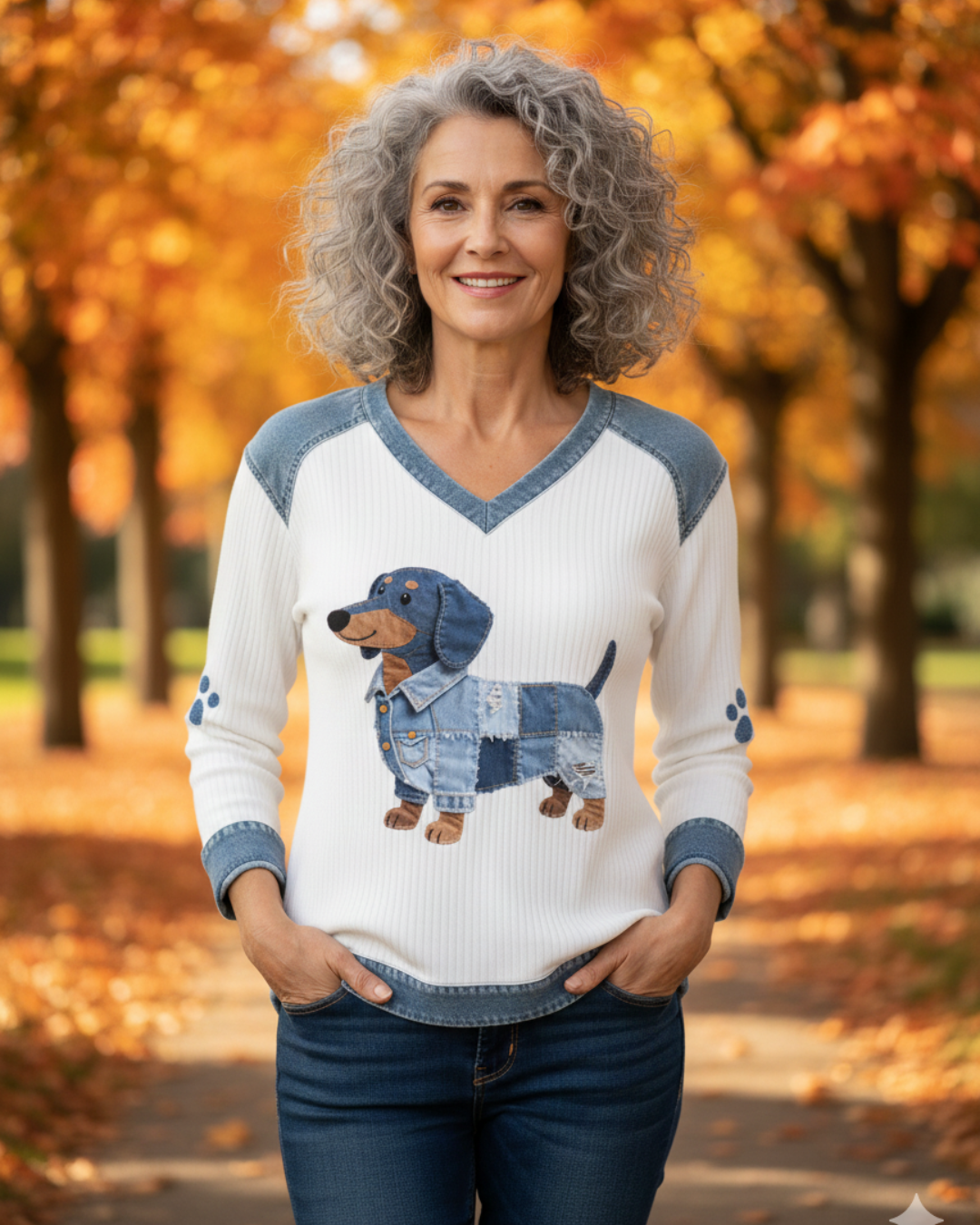 Encantador dachshund para con patchwork de denim artístico