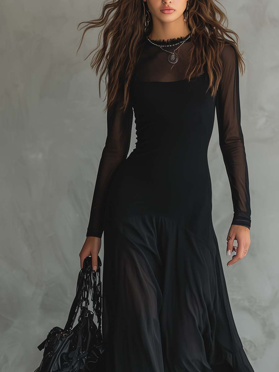 María · Vestido largo holgado de tul negro