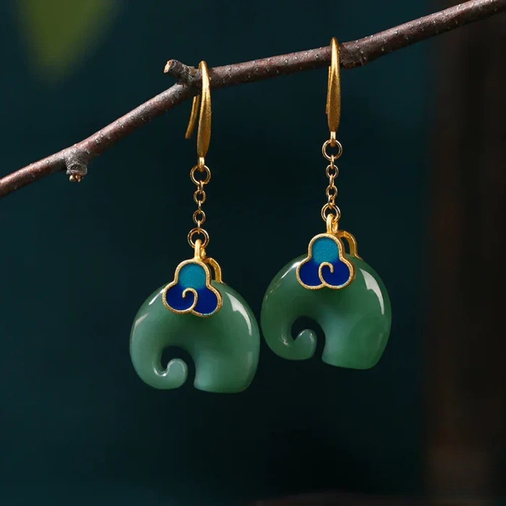 Pendientes Retro de Elefante Verde