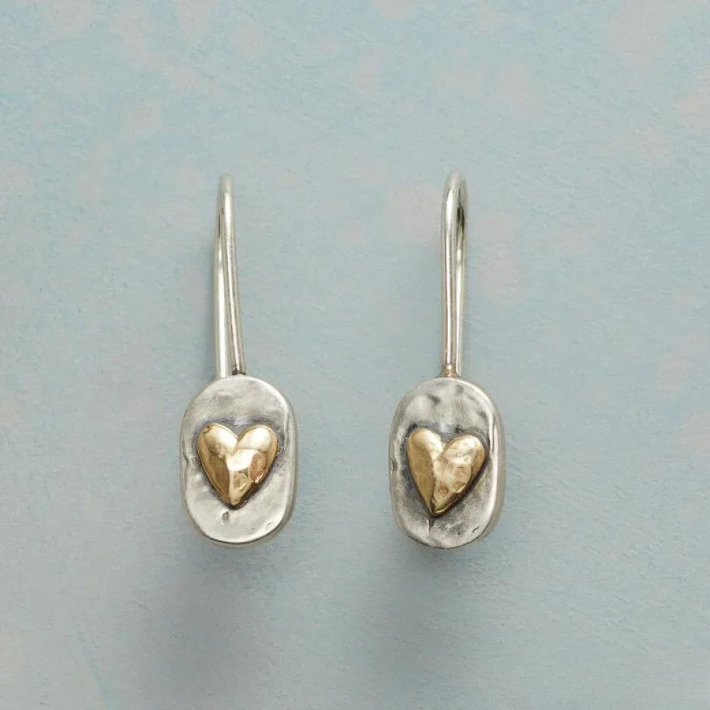Pendientes de Plata Vintage con Corazón Dorado