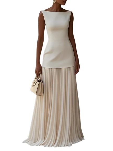 Micaela | Vestido largo plisado de diseño.
