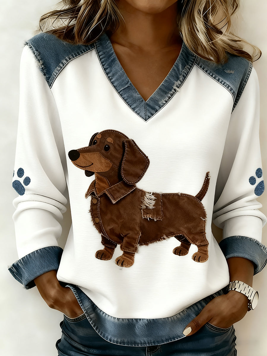 Paloma - Top retro de mujer con escote en V, patchwork con estampado de animales, cómoda y de corte holgado