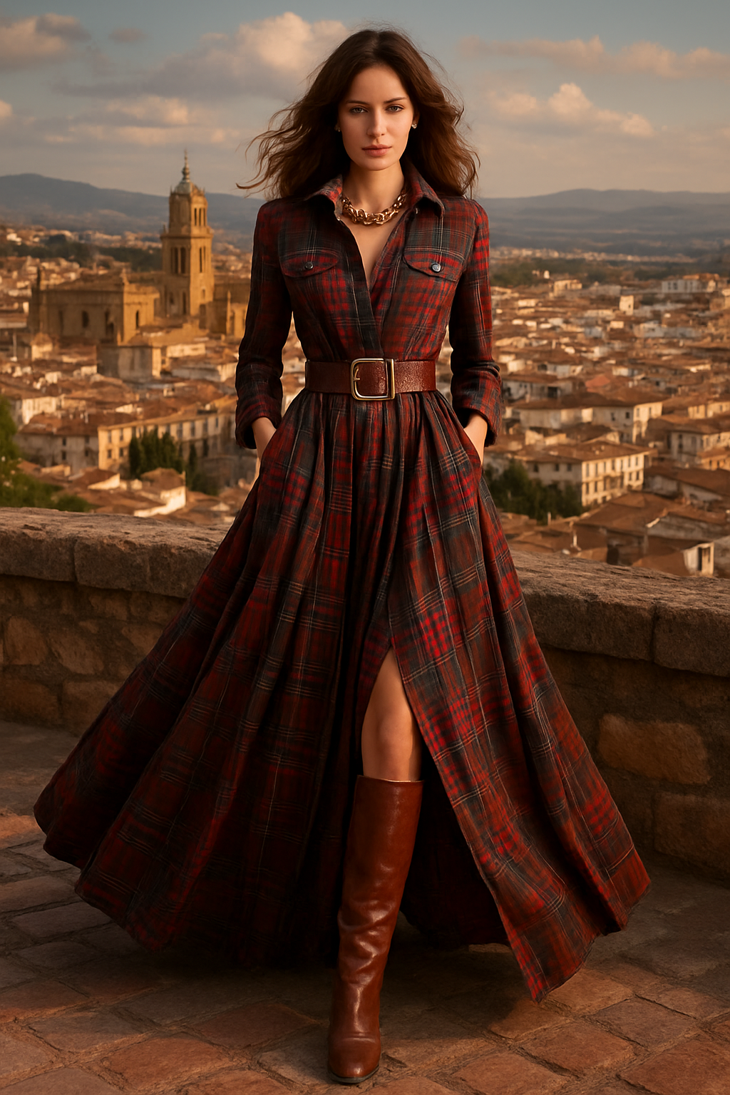 Beatriz ❘ Vestido largo de cuadros con cinturón