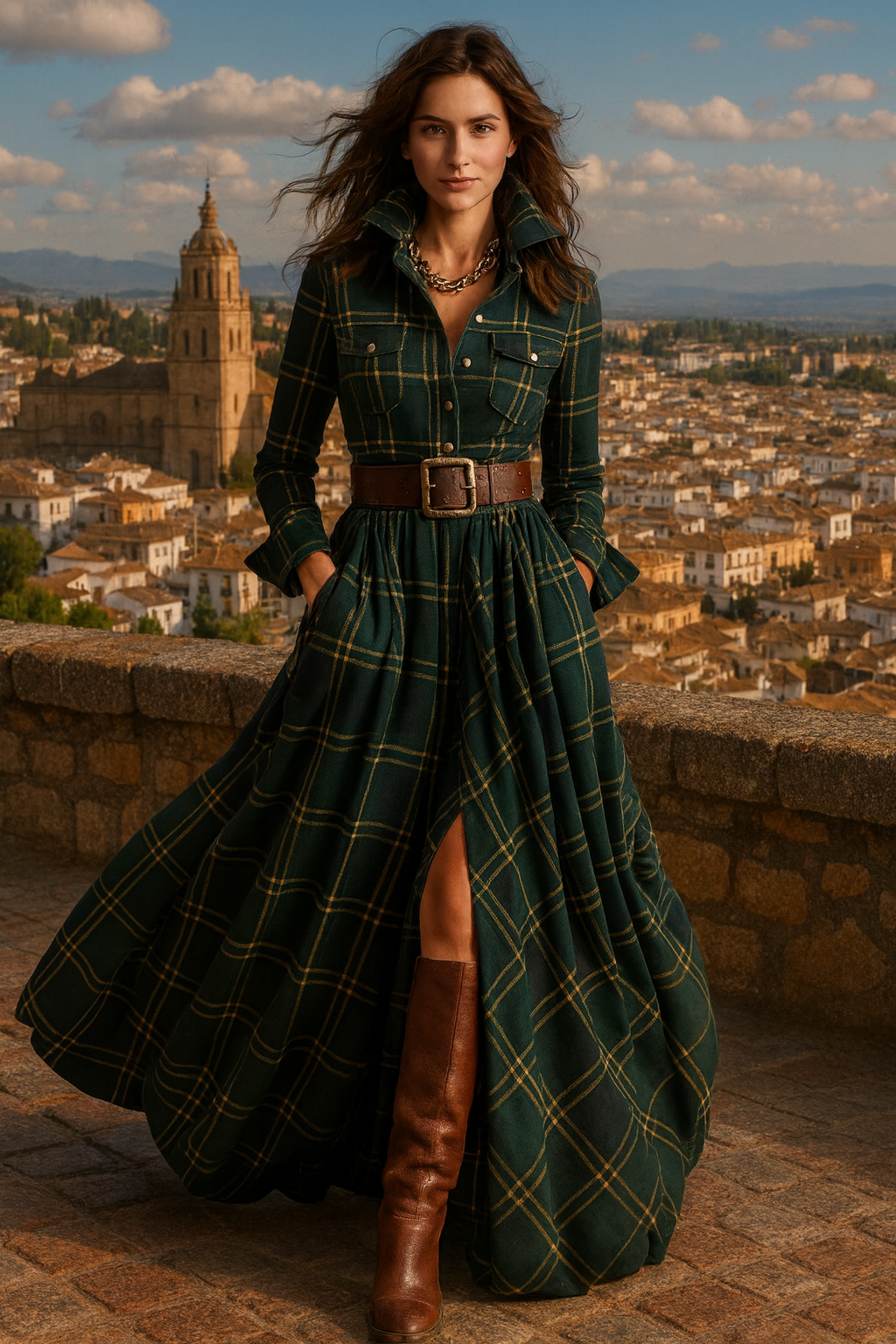 Beatriz ❘ Vestido largo de cuadros con cinturón