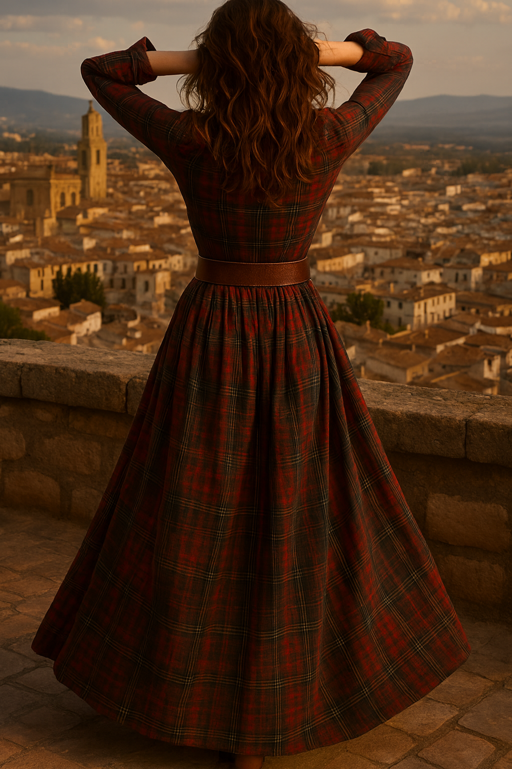 Beatriz ❘ Vestido largo de cuadros con cinturón