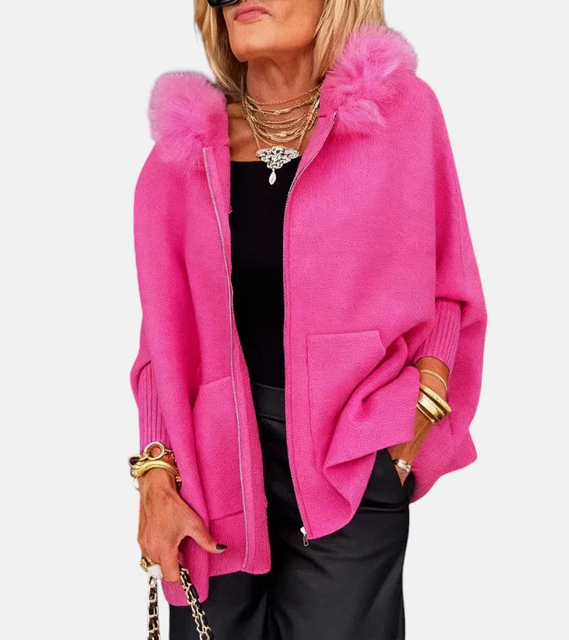 ARABELLE | Abrigo informal con capucha y cuello de piel