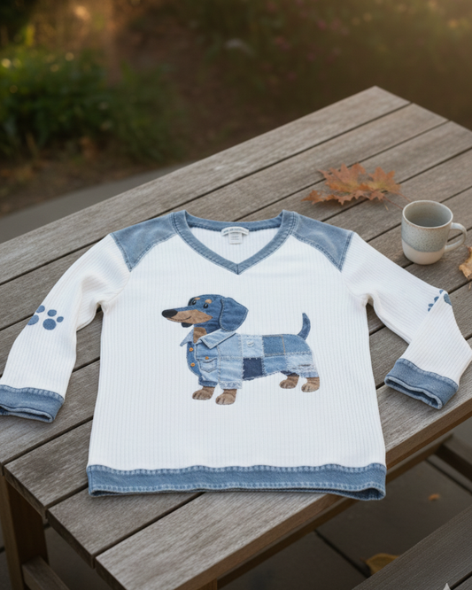 Encantador dachshund para con patchwork de denim artístico